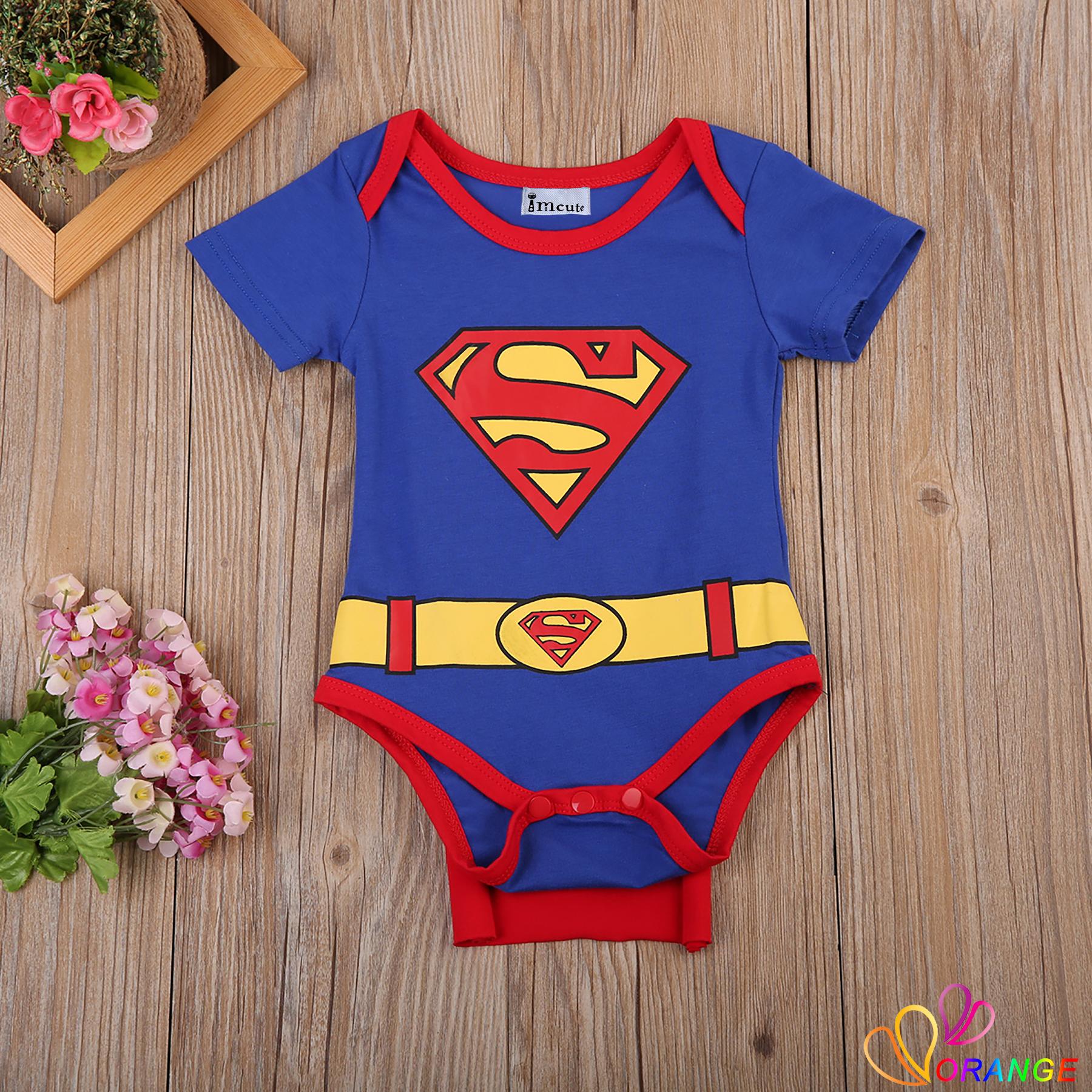 Áo Liền Quần Ngắn Tay In Hình Superman Cho Bé Trai Sơ Sinh Từ 0-24 Tháng Tuổi