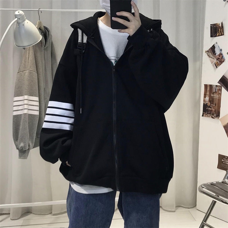 Áo hoodie form rộng nam nữ unisex, áo khoác nỉ bông 3 sọc có mũ 2 lớp phong cách hàn quốc ulzzang | BigBuy360 - bigbuy360.vn