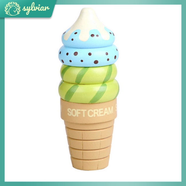 Bộ Đồ Chơi Ngôi Nhà Gỗ Có Nam Châm Hình Cây Kem Ốc Quế Dâu Vanilla Dành Cho Trẻ Em