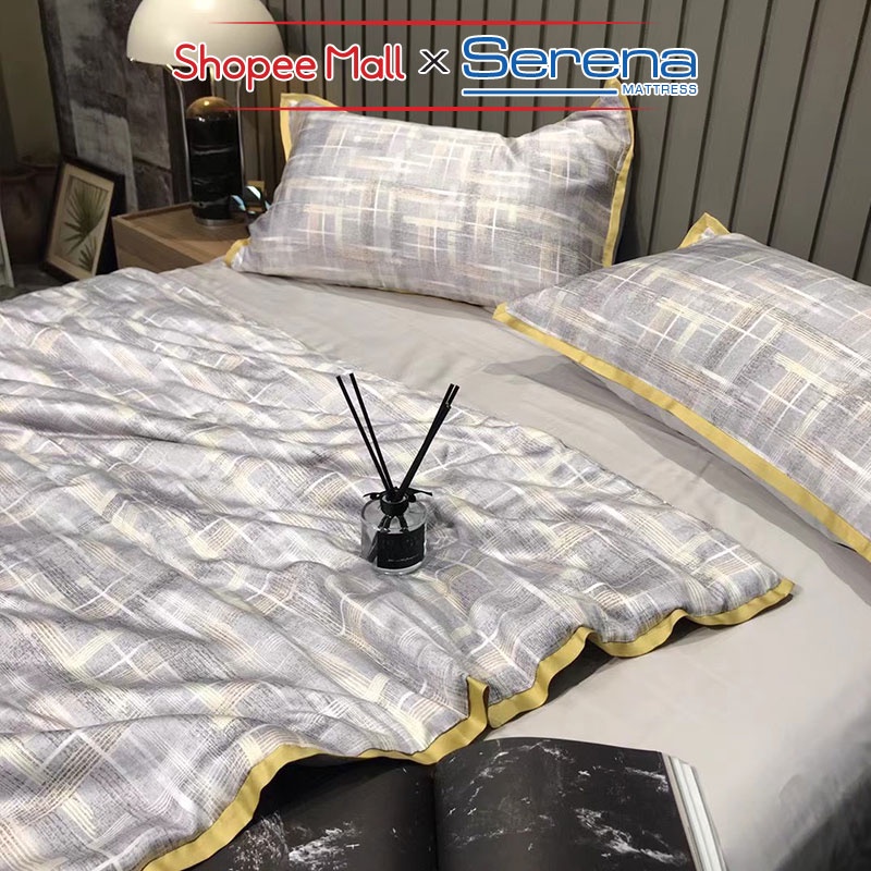 Ga giường 5 Món Lụa Tencel SERENA Chính Hãng Bộ Chăn Ra Grap Drap Trần Bông Cao Cấp Trải Bọc Giường Đẹp Full 5 Món