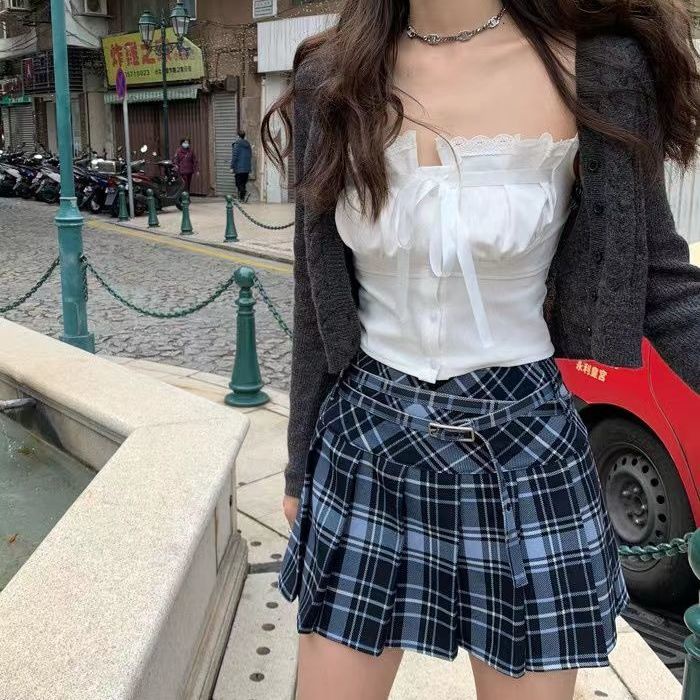 Chân Váy Ngắn Xếp Ly Lưng Cao Phong Cách Retro Xuân Hè Y2k Cho Nữ