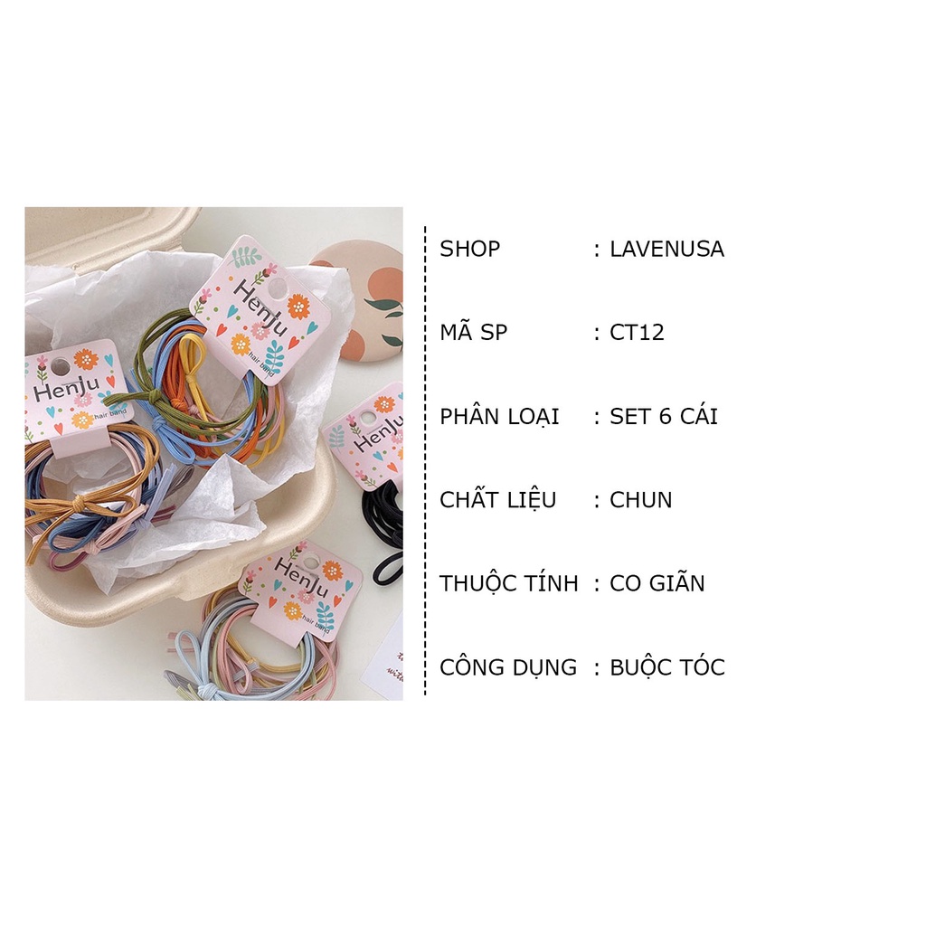 Dây buộc tóc cao cấp co giãn đáng yêu kiểu Hàn Quốc set 6 cái LAVENUSA CT12