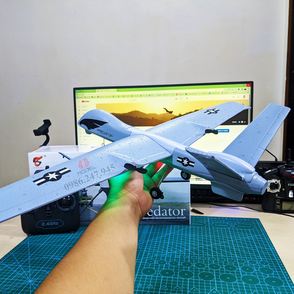 UAV MQ-9 Reaper Điều Khiển Từ Xa. Size 40*66*20CM. Pin 3,7V/600mAh Bay 25 phút. Xốp dẻo EPP siêu bền