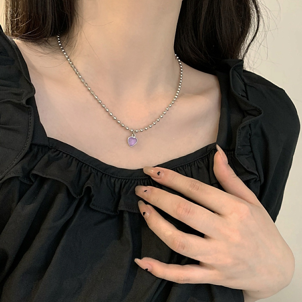 Vòng cổ Mặt Trái Tim Đính Đá Màu Tím Phong Cách Cổ Điển