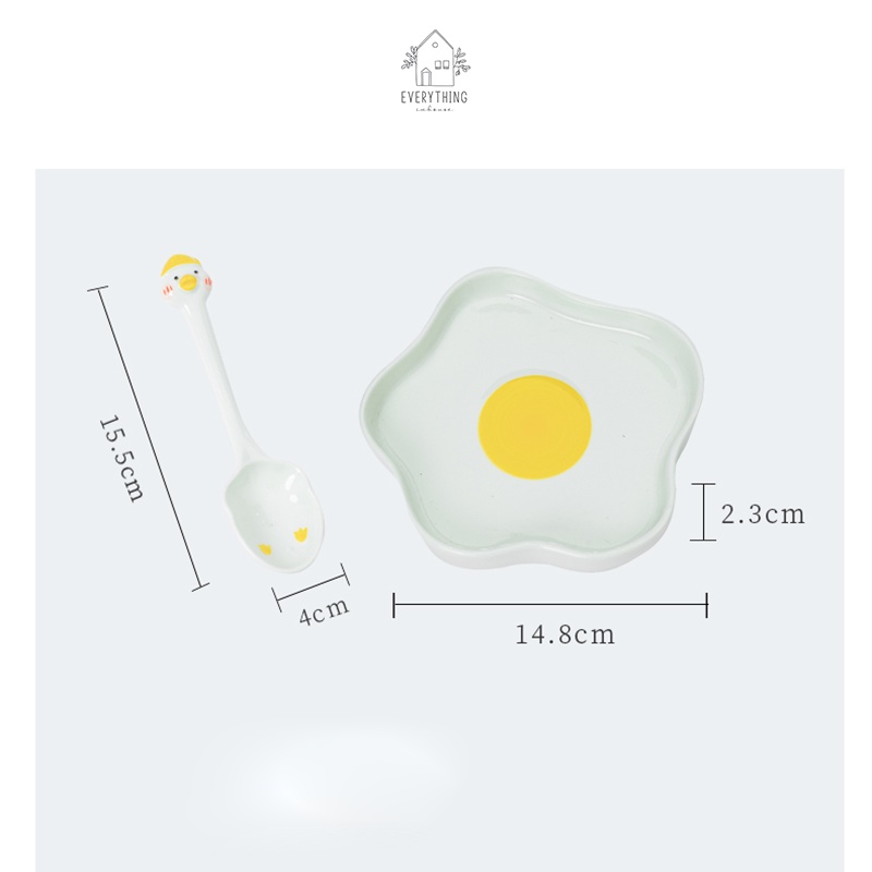 Dĩa sứ hình trứng luộc và muỗng con vịt dễ thương