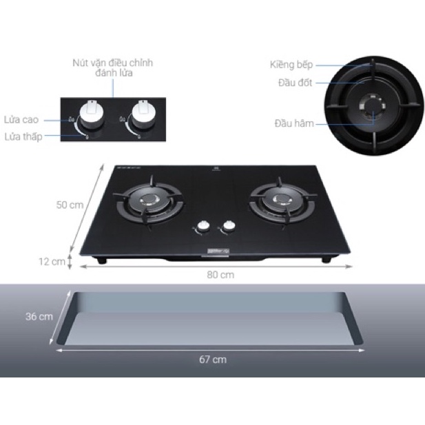 Bếp gas âm Electrolux EGT7627CK Mới 100% ,Tặng Kèm DÂY NGẮT GAS TỰ ĐỘNG