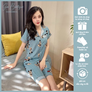 Đồ bộ pijama lụa mango hoa văn quần lửng ao cộc, bộ lửng mặc nhà nữ lụa mango mềm mát free size 40-55kg bl01