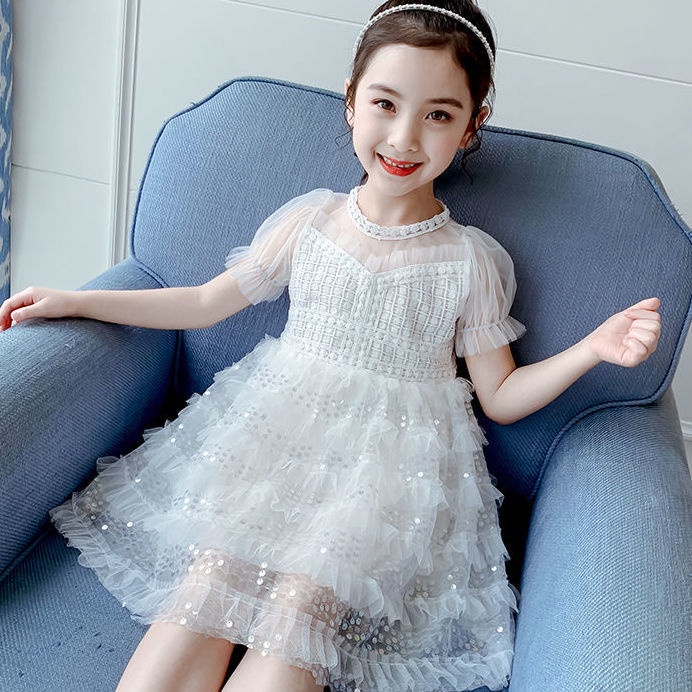 Đầm Công Chúa Phối Lưới Phong Cách Phương Tây Thời Trang Mùa Hè Mới Cho Bé Gái 2021