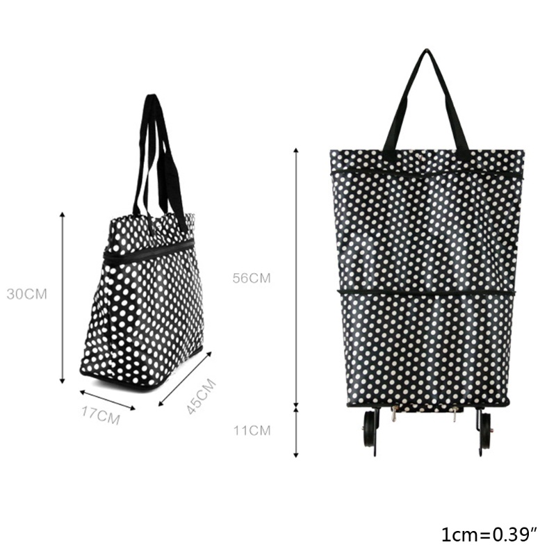 Túi Mua Sắm Đựng Thực Phẩm 2 Trong 1 Có Bánh Xe Kéo Chống Thấm Nước Có Thể Gấp Gọn Tiện
