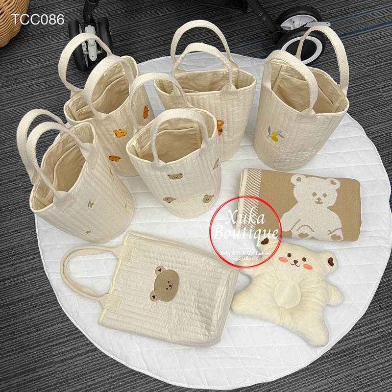 Túi Xách Bỉm Sữa Hàn Quốc Thêu Gấu Thỏ Cho Mẹ Và Bé Size 27x15cm KaMiMi Cao Cấp