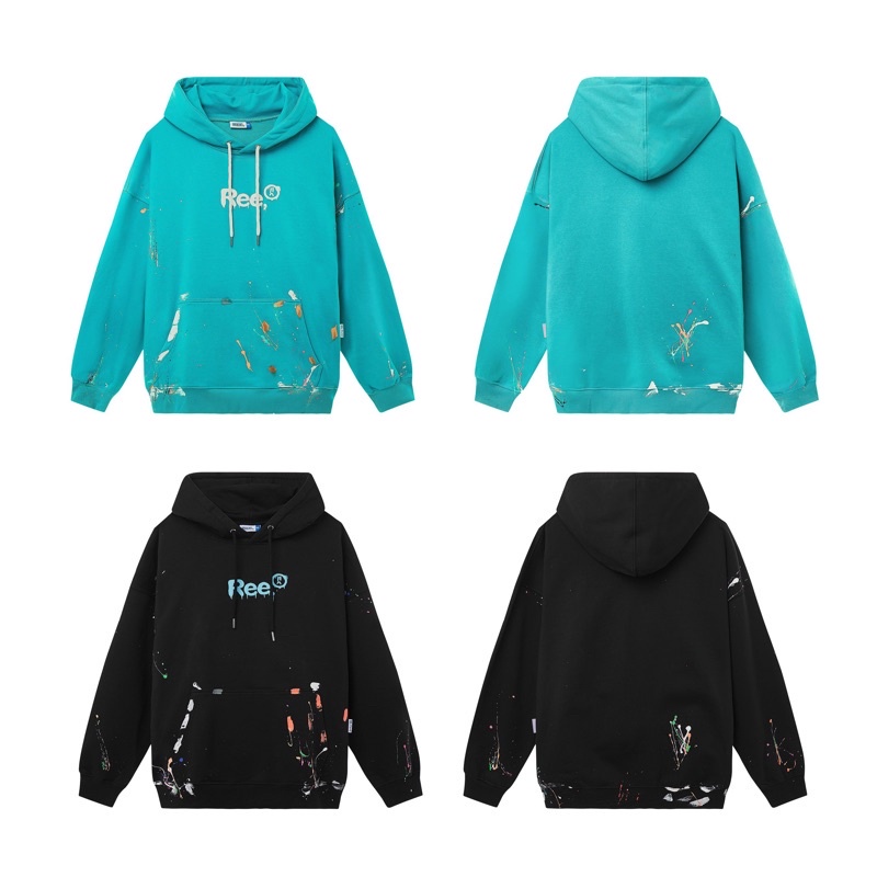 ﹊∏ÁO HOODIE VẨY SƠN THỦ CÔNG BY REE - 2 MÀU ĐEN XANH NGỌC