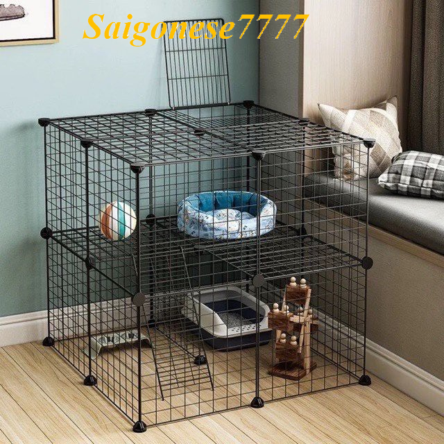 (70*70*70 cm) Chuồng 2 Tầng- 22 Miếng Lưới Sắt Lắp Ghép Hàng Rào Lồng Quây Chó Mèo Sóc Hamster Tiện Lợi