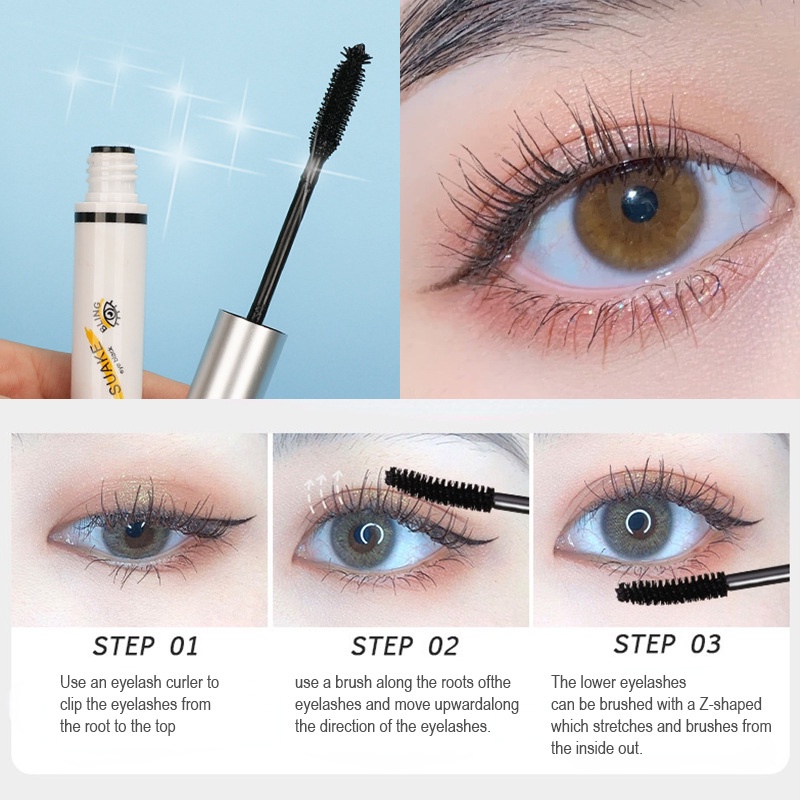 Mascara SUAKE chống nước giúp làm cong mi và dài mi đầu mỏng 4 màu tùy chọn