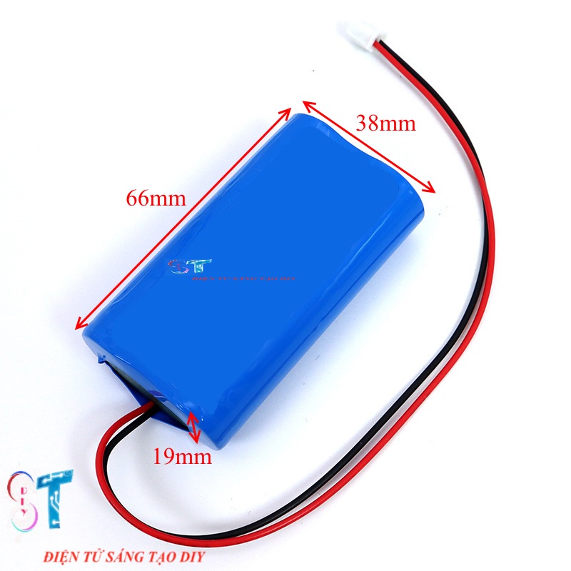 PIN SẠC 18650 1S2P 3.7V-4.2V 4000MAH CHO LOA BLUETOOTH, ĐÈN LED CÓ JACK HEADER 2.54