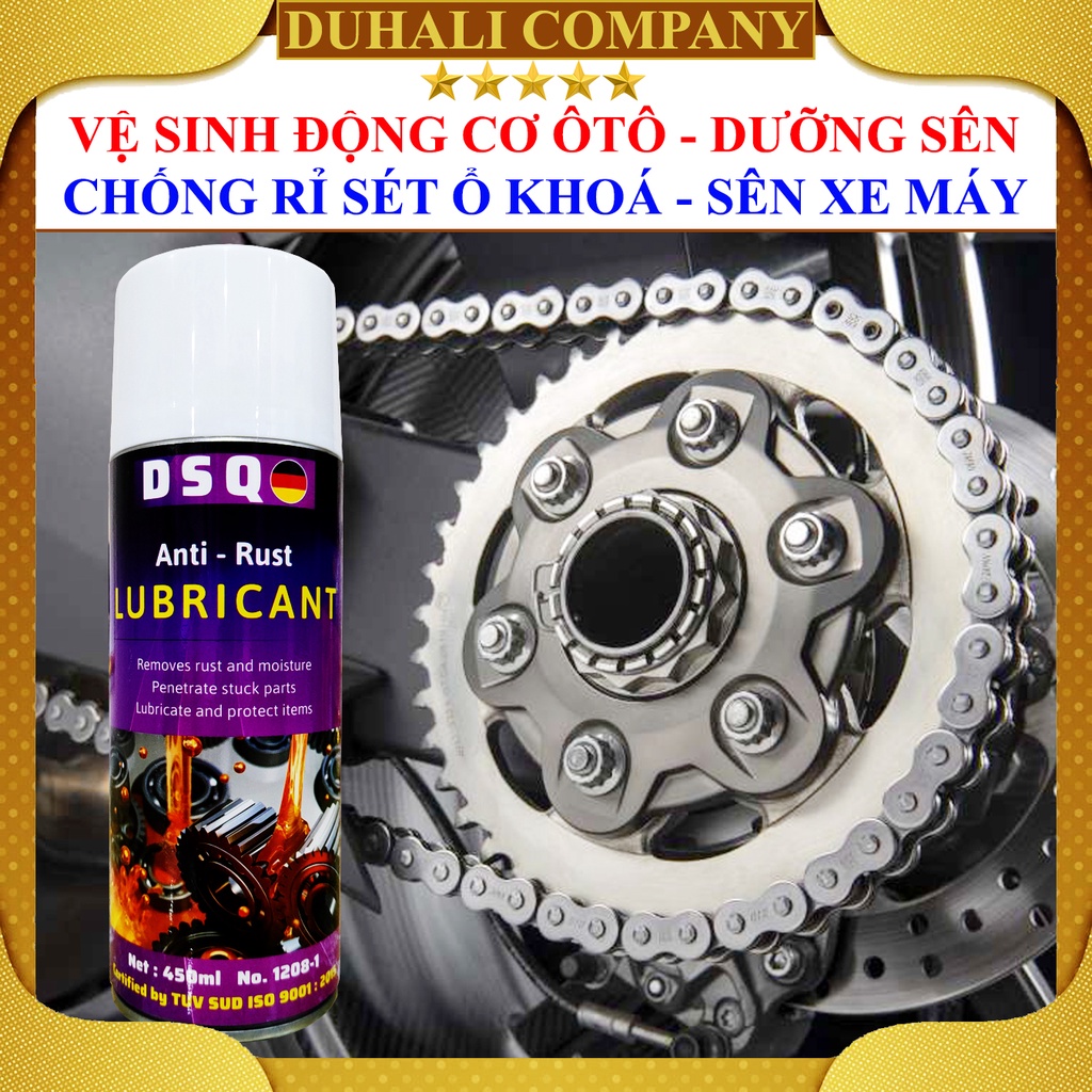 Chai Xịt Vệ Sinh Sên Xe Máy - Chống Rỉ Sét, Dưỡng Xích Xe Máy, Xịt Sên Chống Rỉ Sét Ăn Mòn - DSQ Anti Rust - Duhali