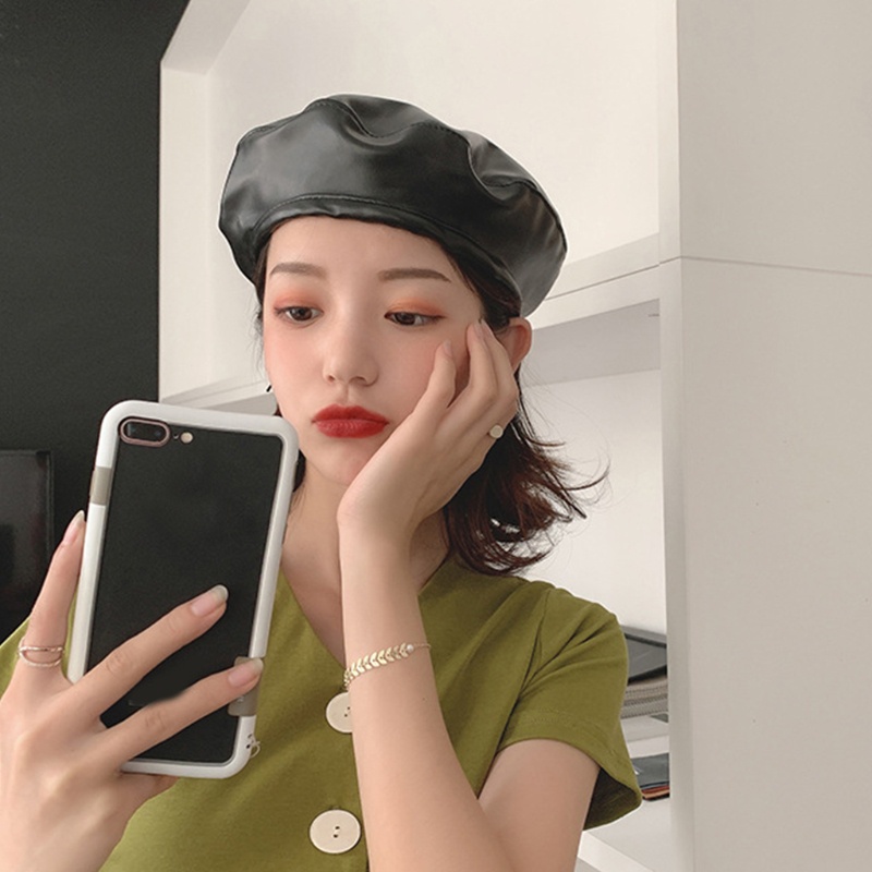 Mũ Beret Da PU Phong Cách Thời Trang Vintage Dành Cho Nữ