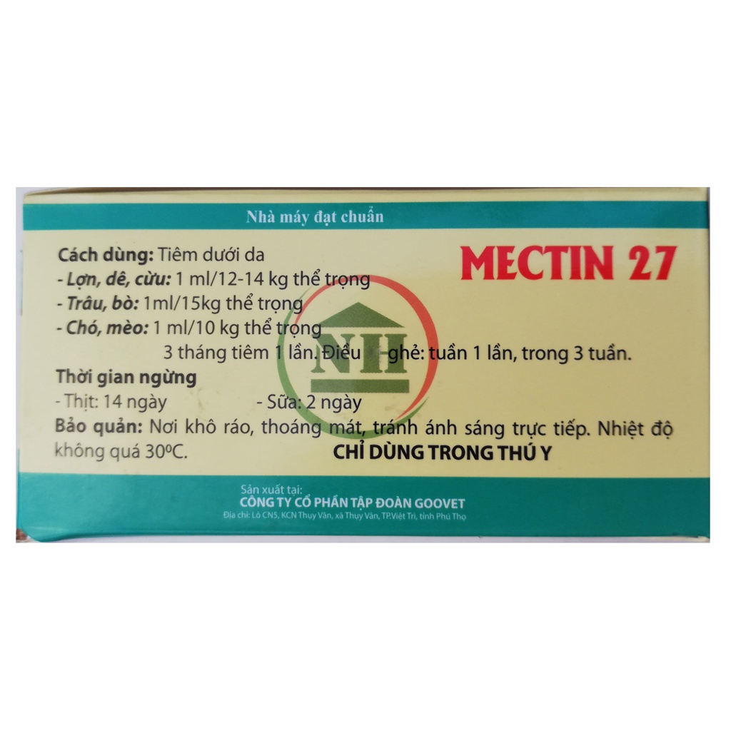 MECTIN 27 Quy cách 10ml Chuyên dùng cho Lợn, dê, cừu, chó, mèo, trâu, bò