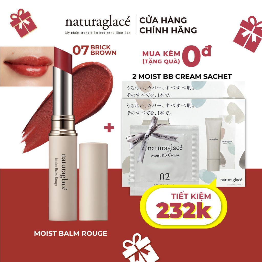 Son môi hữu cơ naturaglacé Moist Balm Rouge, dưỡng ẩm, chống nắng SPF17 PA ++, Màu 07 - Brick Brown, 2g