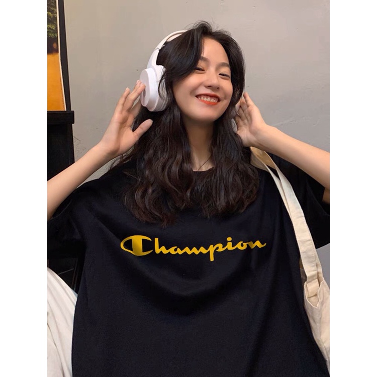 Aó phông champion logo to, áo thun unisex basic, chất cotton thoáng mát form rộng, Dorystore.
