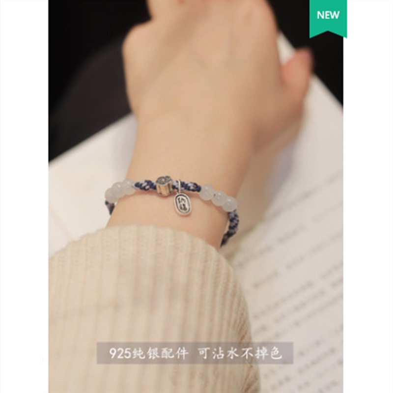 [Hàng Mới] Vòng Tay Dây Bện Xỏ Hạt Tròn Màu Trắng Thiết Kế Chính Hãng Có Thể Điều Chỉnh Kích Thước