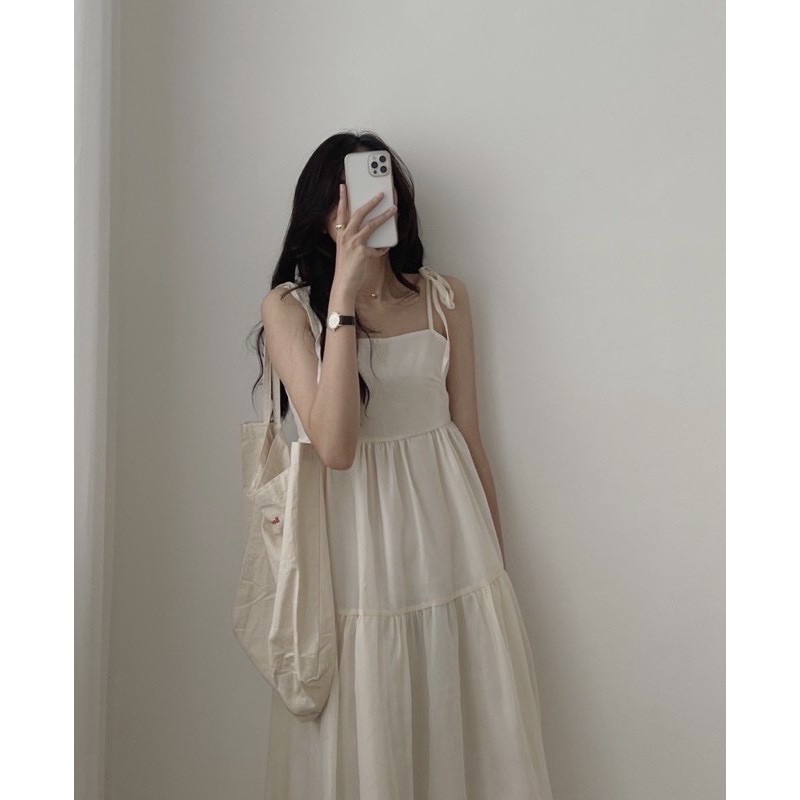 Đầm - Váy 2 Dây Đũi Hàn Buộc Vai 1 Lớp ( Đen - Be) Kèm Ảnh Thật | BigBuy360 - bigbuy360.vn