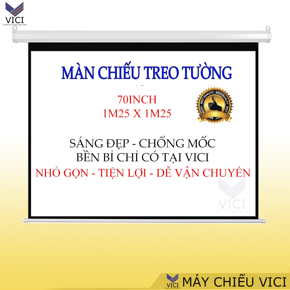 Màn Chiếu Treo Tường 70 inch Kích Thước 1m25 x 1m25 Nhỏ Gọn. Vici Phân phối màn chiếu treo tường chính hãng