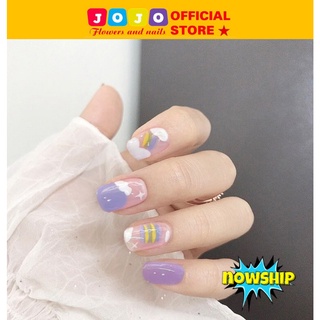 Set 24 móng tay giả, móng úp pd78 màu trắng tím