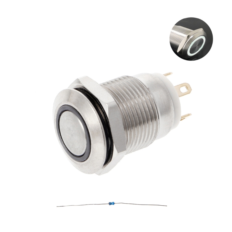 Công tắc tạm thời dạng nút bấm DC 3A 220V bằng kim loại cỡ 12mm có đèn LED dành cho tàu thủy xe ô tô
