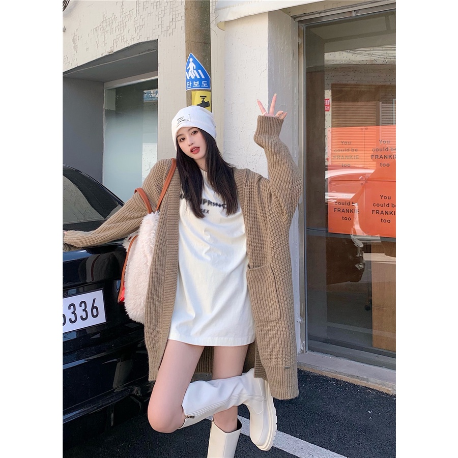 Áo khoác cardigan dệt kim dáng dài phong cách retro cho nữ | BigBuy360 - bigbuy360.vn