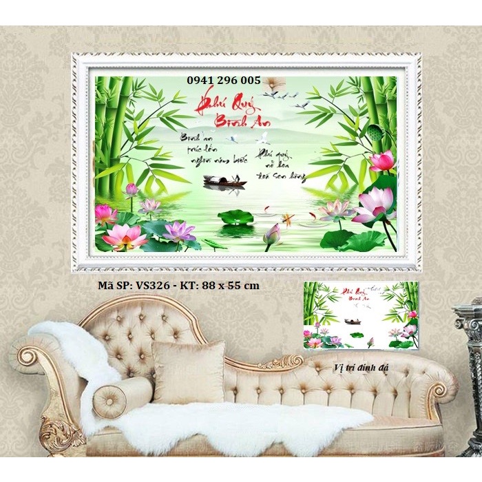 Tranh đính đá Phú Quý Bình An - KT: 115x52cm - tranh chưa đính đá, chưa khung