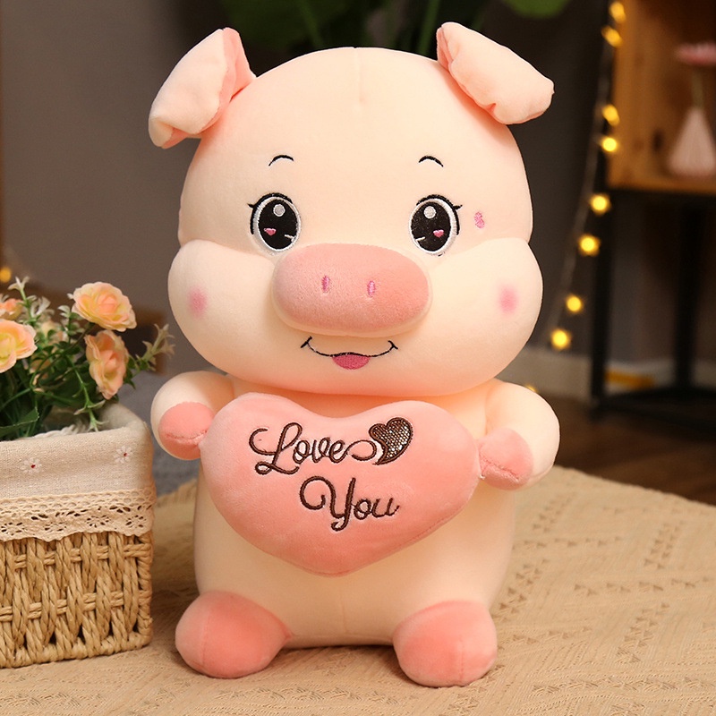 Gấu Bông Heo Ôm Trái Tim Love You Mẫu thú nhồi bông siêu cute hàng cao cấp mềm mịn - Gấu Xinh - G57