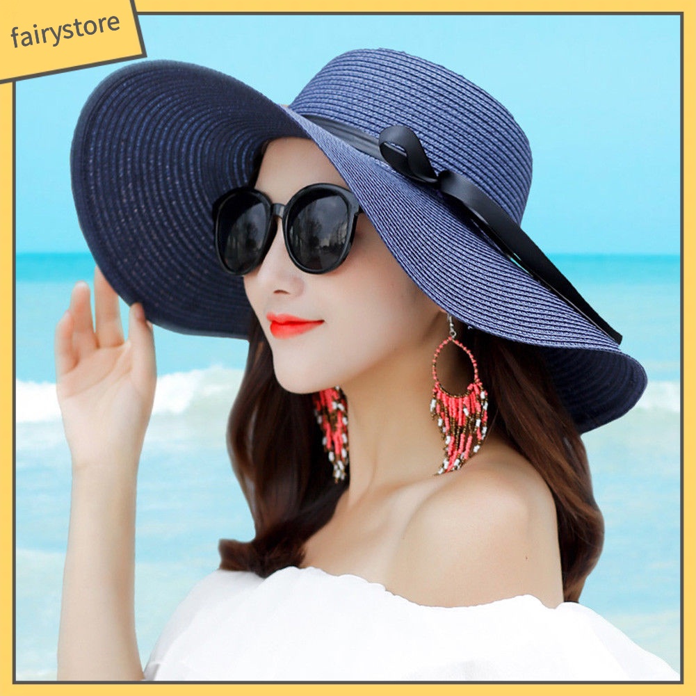 Nón Cói Rộng Vành Phối Ruy Băng Thắt Nơ Có Thể Gập Lại Thời Trang Mùa Hè Cho Nữ