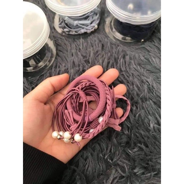 Hộp chun buộc tóc 12 dây nhiều mẫu siêu đẹp