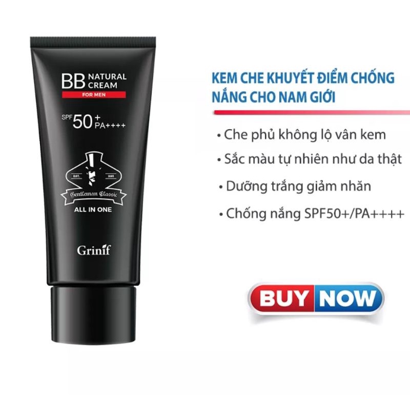 [CHÍNH HÃNG] Kem che khuyết điểm chống nắng , giảm nhăn cho nam giới Grinif Natural BB Cream for Men 50g