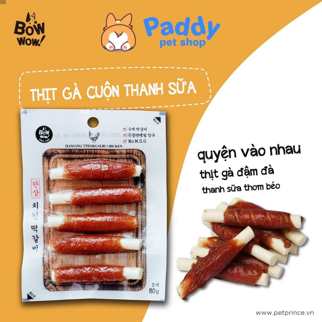Snack Cho Chó Thịt Cuộn Thanh Sữa BowWow 80g