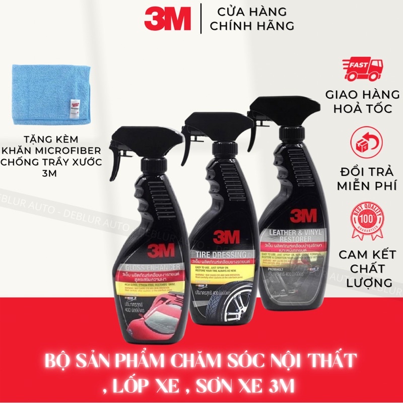 Bộ sản phẩm chăm sóc xe 3M, vệ sinh ghế da, bảo dưỡng nội thất, làm bóng lốp vỏ xe, bóng sơn xe máy, ô tô, nhập Thái Lan