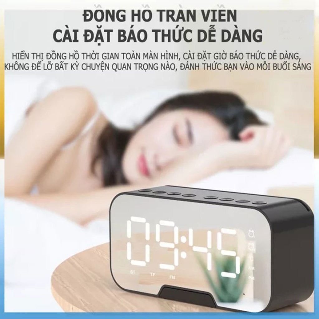 Loa bluetooth kiêm đồng hồ báo thức Kimiso K10 - Loa bluetooth đồng hồ có đèn led hỗ trợ thẻ nhớ, Jack 3.5 - AUDIO365