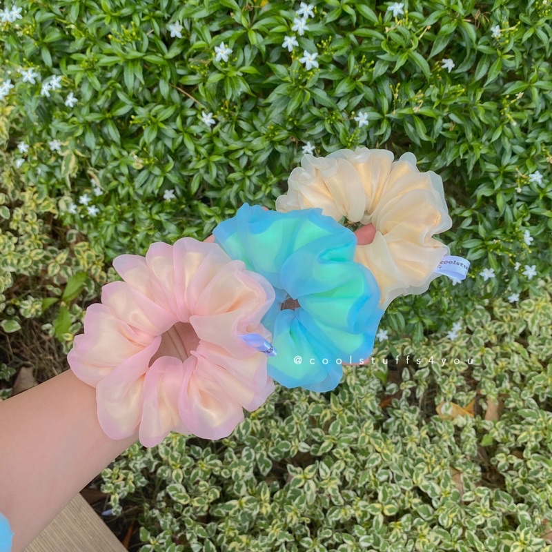 Buộc tóc scrunchies voan hai lớp màu mới : Bánh ngọt-Dưa lưới-Su kem