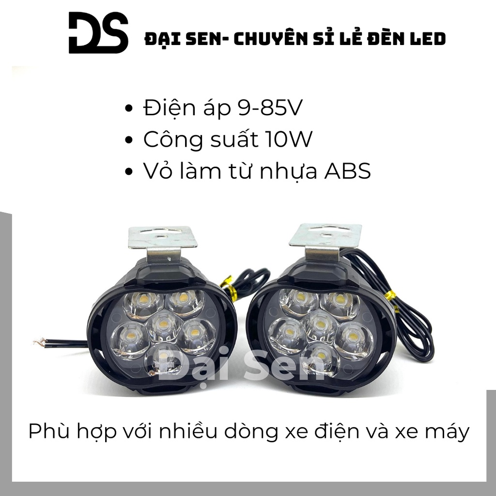 Đèn Led trợ sáng L3C 6 bóng 10W lắp xe máy, xe đạp điện