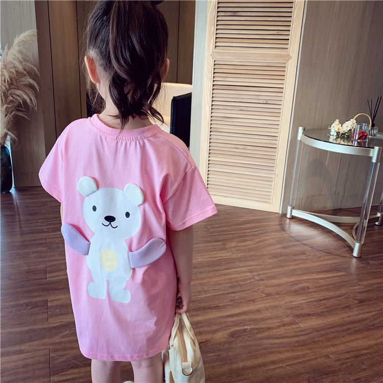 Đầm dài vừa phải họa tiết hoạt hình thời trang mùa hè 2022 dành cho bé gái