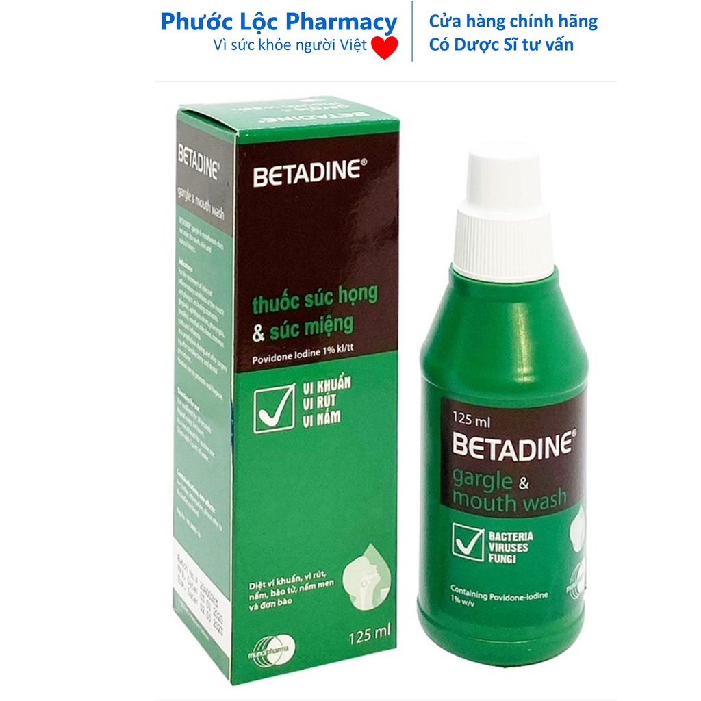 Betadine súc họng miệng . Betadin 125ml.