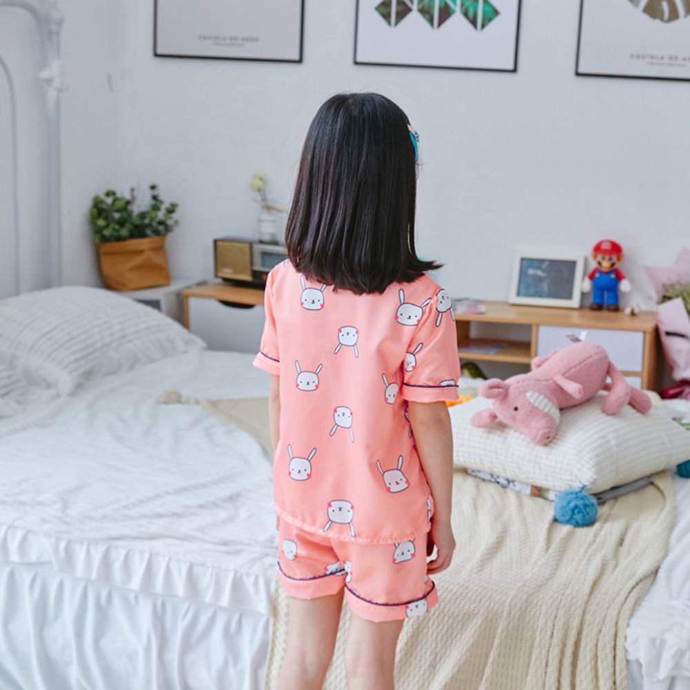 Kids Pajamas Silk Short Sleeve Set Print Dinosaur Rabbit Baby Girls Boys Sleepwear Housewear Pyjamas