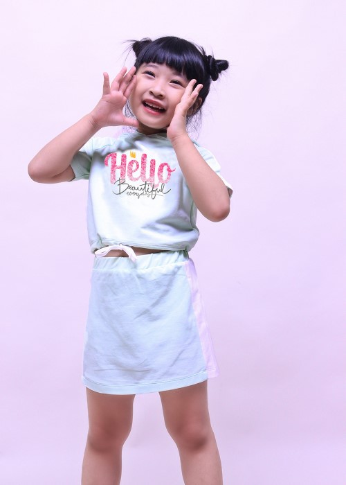 Bộ quần áo bé gái set teen xanh