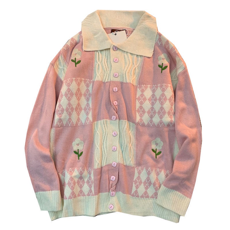 Áo Khoác Len Cardigan Mềm Mại Họa Tiết Hoa Xinh Xắn Cho Nữ
