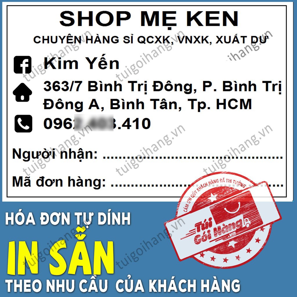 Hóa Đơn In Sẵn TUIGOIHANG Khổ 70x105 mm Cuộn 500 Tem Thiết Kế Riêng Theo Shop