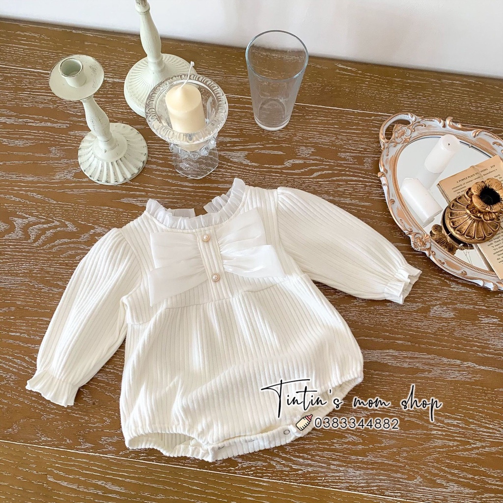 Bộ body chip tiểu thư len mềm nơ ngực cho bé đầy tháng/ thôi nôi