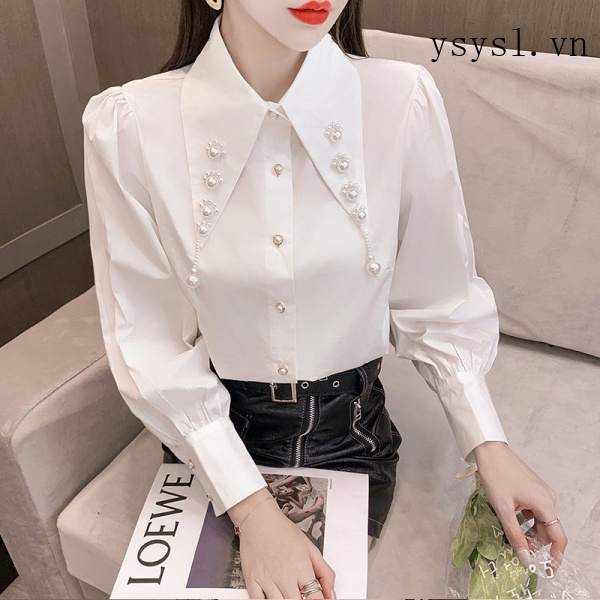 Áo Sơ Mi Trắng Cổ Búp Bê Tay Dài Phồng Phong Cách Pháp Thời Trang Mùa Thu Mới 2021 Dành Cho Nữ