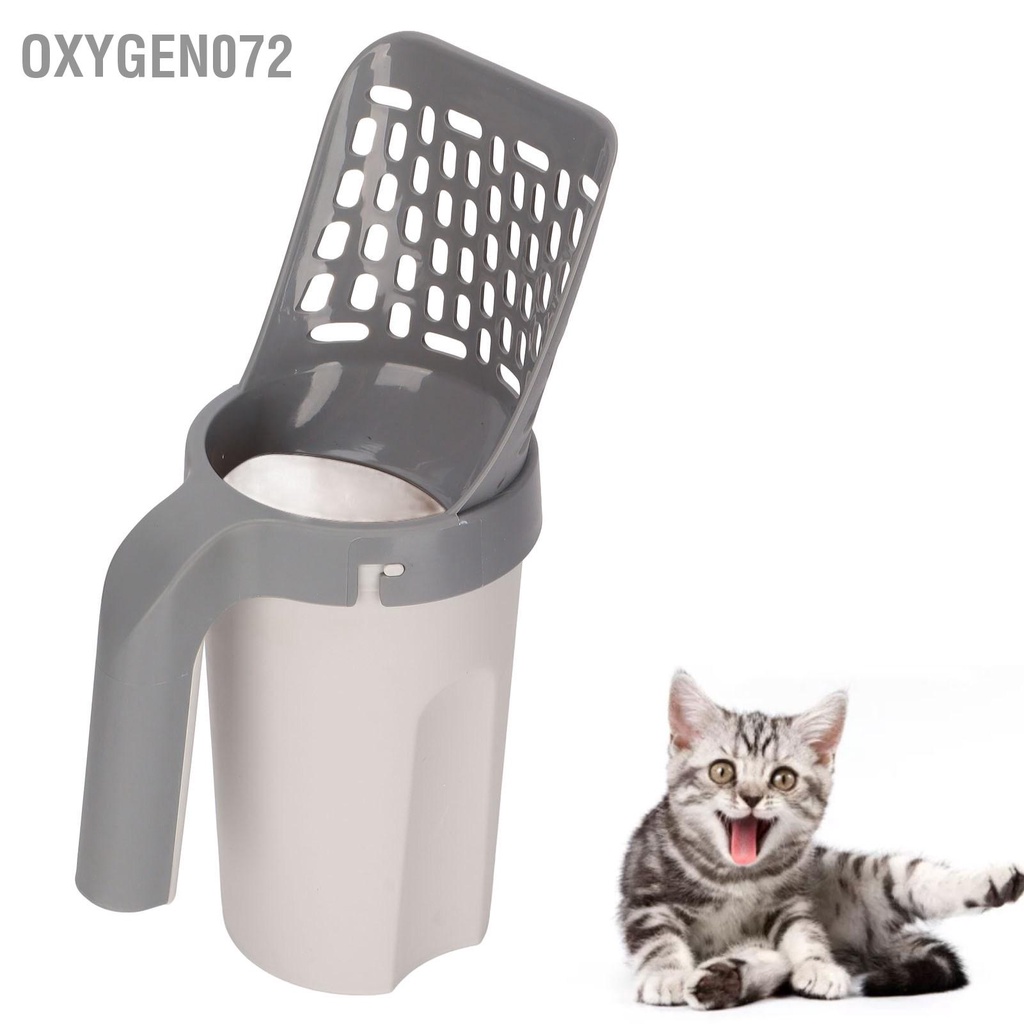 Oxygen072 Máy xúc cát cho mèo bằng nhựa Tích hợp Xẻng rây có thể tháo rời với túi rác để đi dạo tại nhà