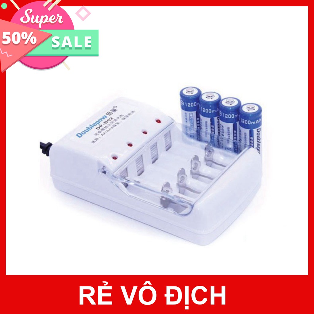 (RẺ VÔ ĐỐI) Bộ 4 Pin Sạc Doublepow AA 1200mAh + Sạc Pin DP-B02