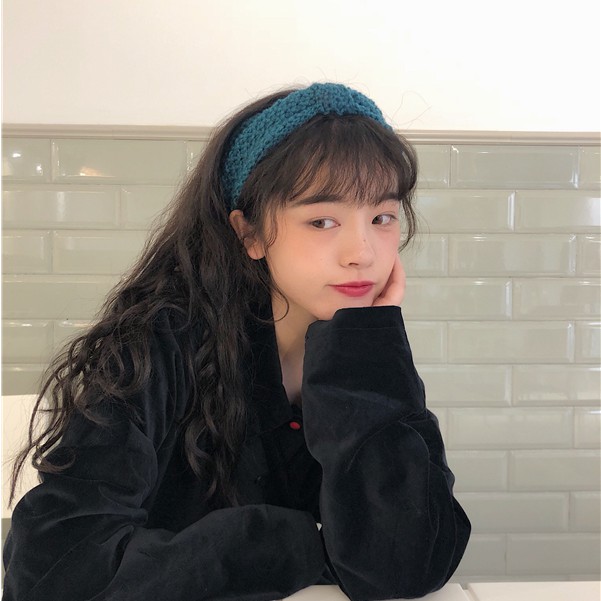 Băng đô dệt kim thắt nơ màu trơn ấm áp mùa thu đông phong cách Hàn Quốc sang trọng dễ phối đồ